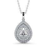 HALO PEAR DIAMOND PENDANT 18K WHITE GOLD FRONT VIEW