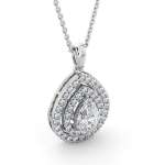 HALO PEAR DIAMOND PENDANT 18K WHITE GOLD SIDE VIEW