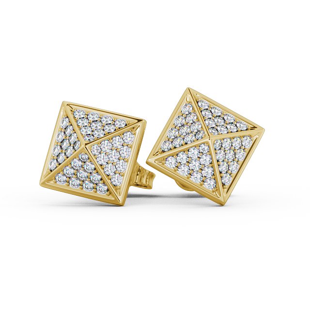 PYRAMID STYLE ROUND DIAMOND EARRINGS 18K YELLOW GOLD FRONT