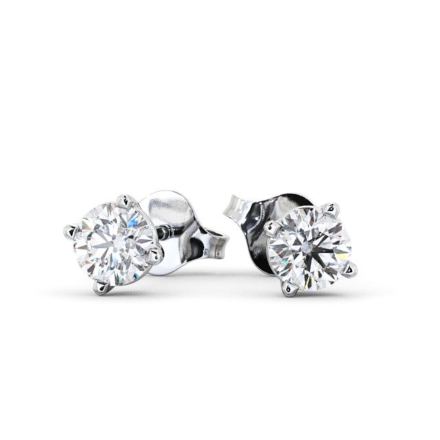 ROUND DIAMOND FOUR CLAW STUD EARRINGS 18K WHITE GOLD FRONT VIEW