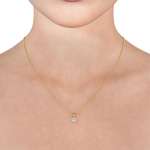 ROUND SOLITAIRE FOUR CLAW STUD DIAMOND PENDANT 9K YELLOW GOLD DEMO GIRL WEARING