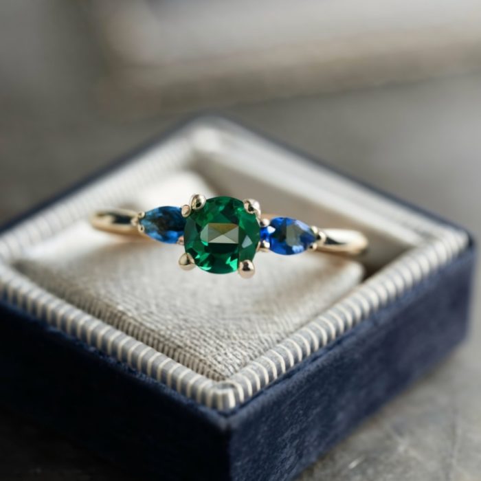 emerald and blue sapphire ring - Rozefs